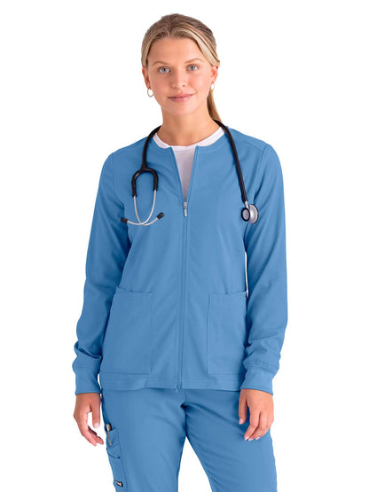 Women's Five-Pocket Gianna Warm-Up Scrub Jacket - GRSW873 - Ciel Blue