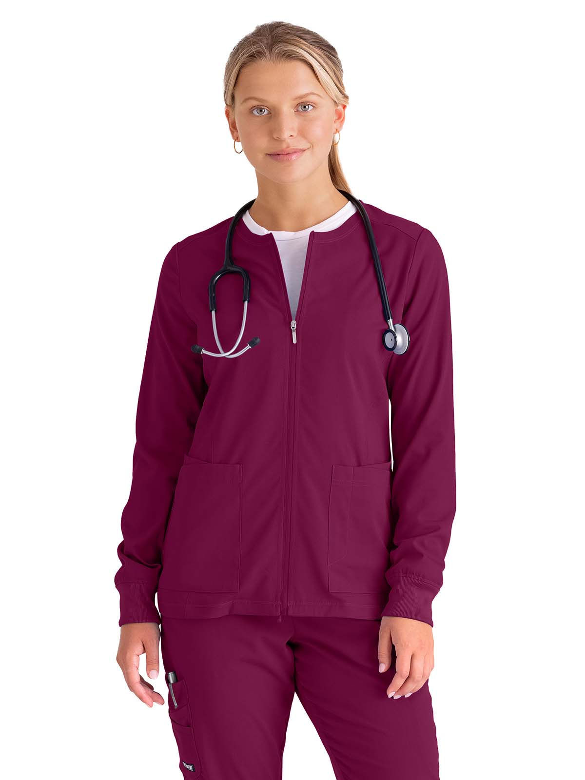 Women's Five-Pocket Gianna Warm-Up Scrub Jacket - GRSW873 - Wine