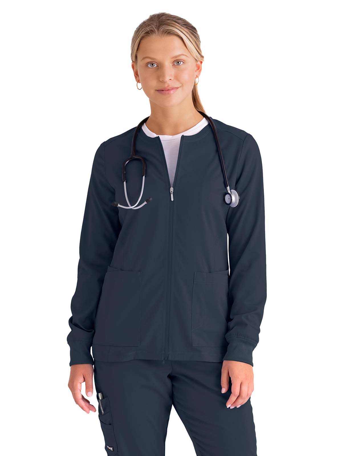 Women's Five-Pocket Gianna Warm-Up Scrub Jacket - GRSW873 - Steel
