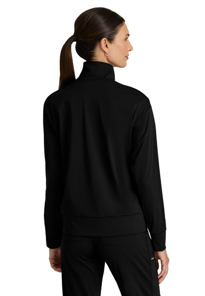 Four Pocket Zip Front Collar Ease Warm-Up Scrub Jacket - GRSW923 - Black