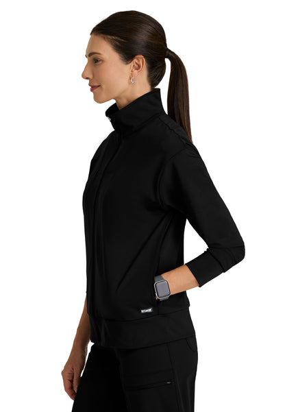 Four Pocket Zip Front Collar Ease Warm-Up Scrub Jacket - GRSW923 - Black