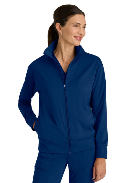 Women's Four Pocket Zip Front Collar Ease Warm-Up Jacket - GRSW923 - Indigo (Navy)