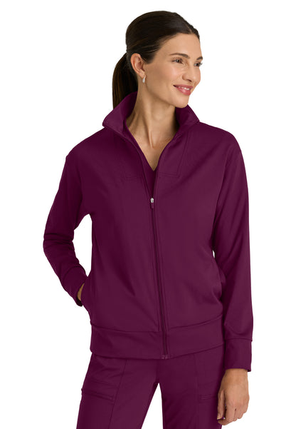 Four Pocket Zip Front Collar Ease Warm-Up Jacket - GRSW923 - Wine