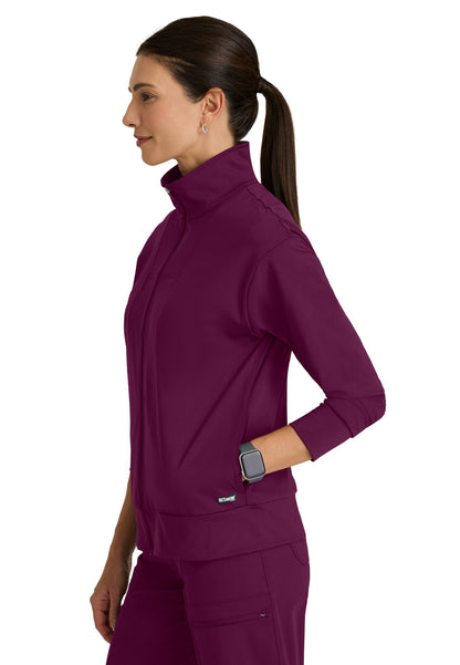 Four Pocket Zip Front Collar Ease Warm-Up Jacket - GRSW923 - Wine