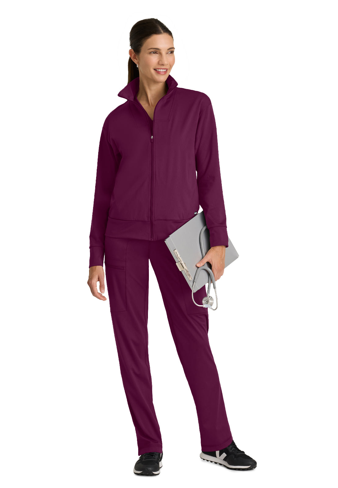 Four Pocket Zip Front Collar Ease Warm-Up Jacket - GRSW923 - Wine