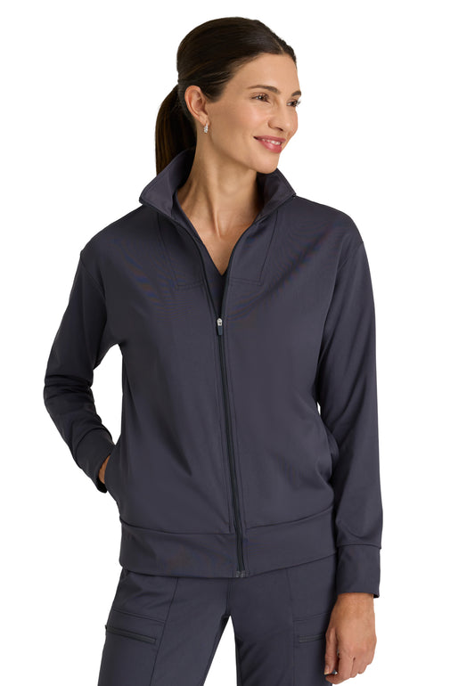 Women's Four Pocket Zip Front Collar Ease Warm-Up Jacket - GRSW923 - Steel
