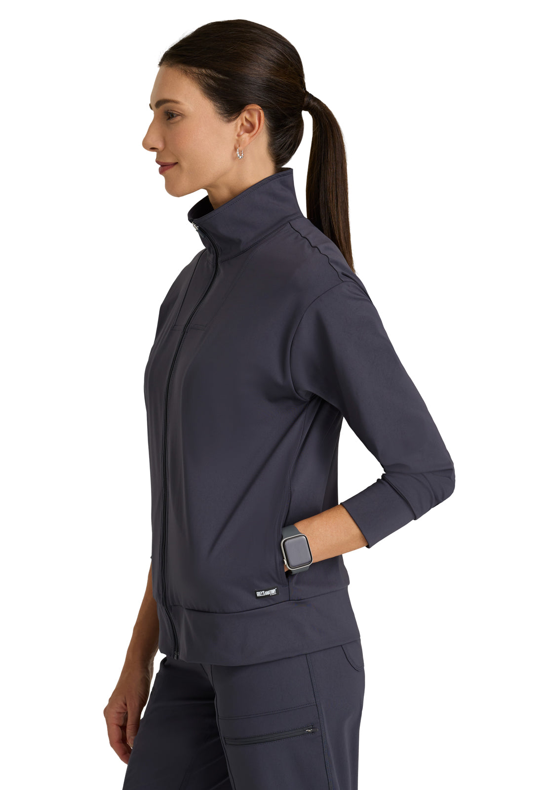 Four Pocket Zip Front Collar Ease Warm-Up Scrub Jacket - GRSW923 - Steel