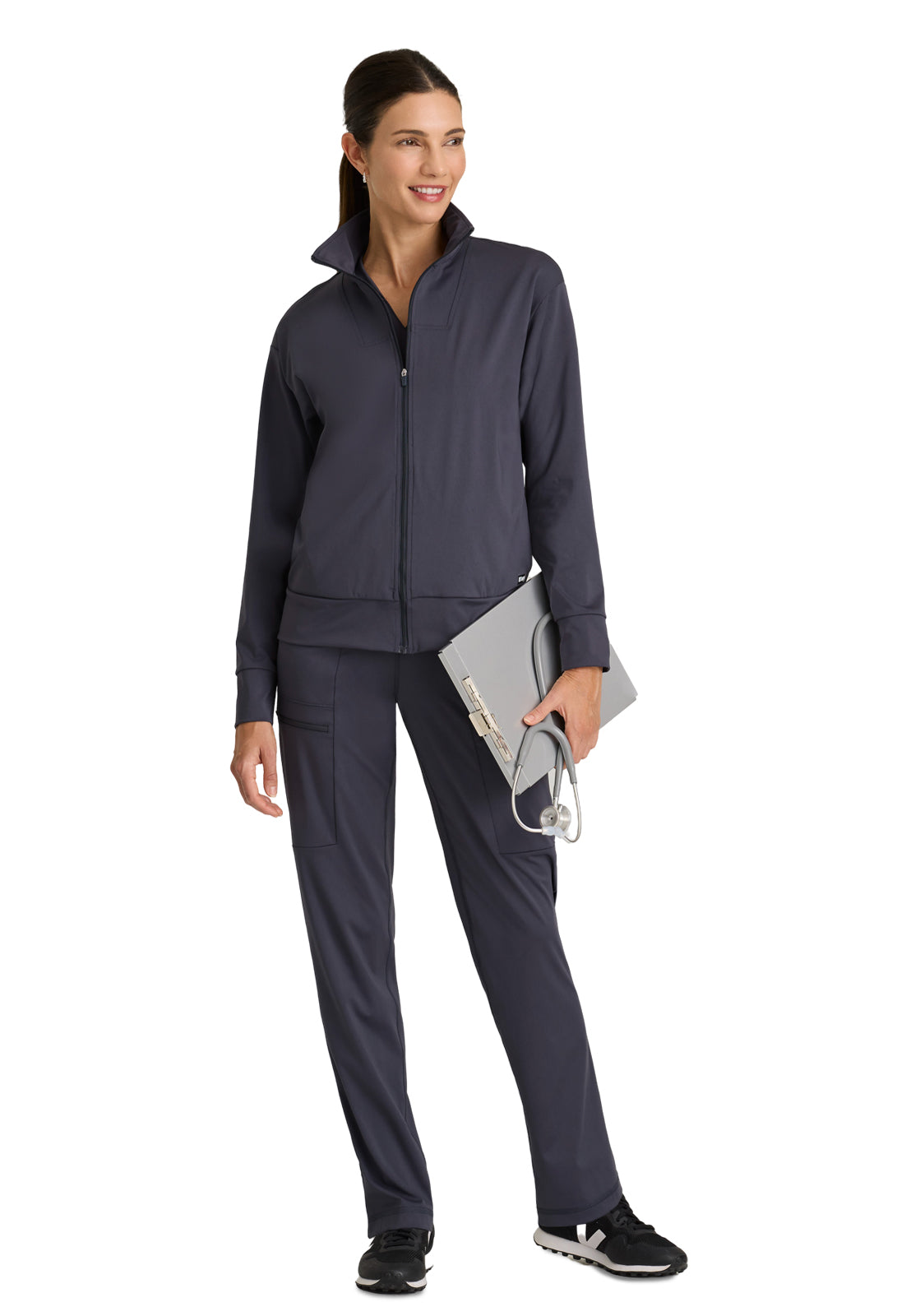 Four Pocket Zip Front Collar Ease Warm-Up Scrub Jacket - GRSW923 - Steel