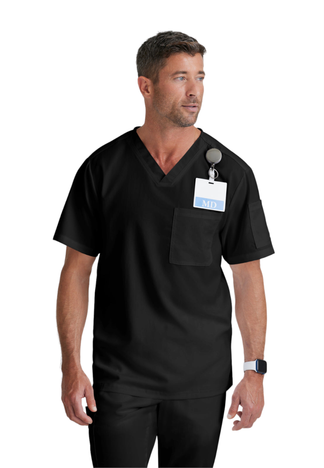 Men's Two-Pocket V-Neck Evan Scrub Top - GRT091 - Black
