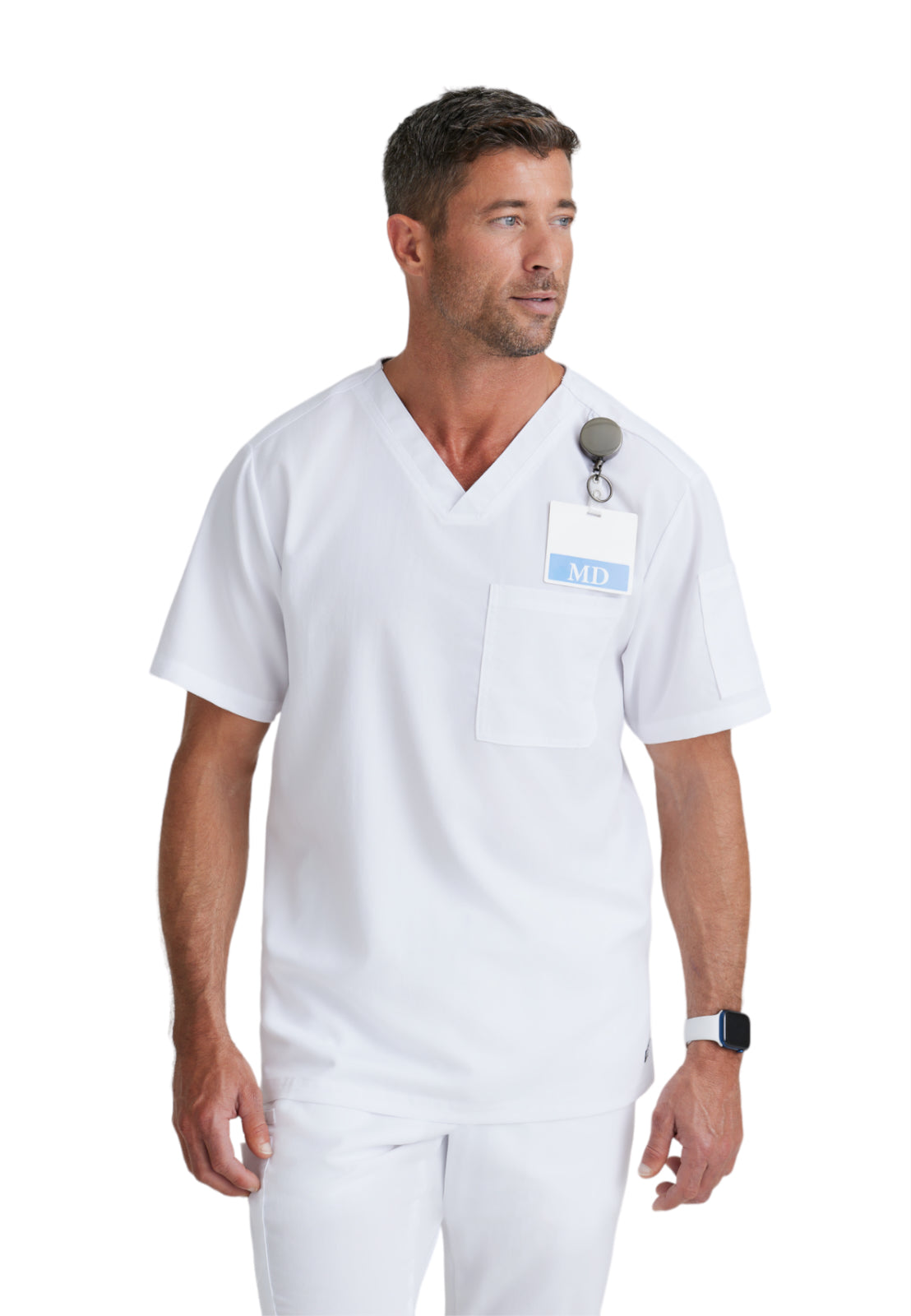 Men's Two-Pocket V-Neck Evan Scrub Top - GRT091 - White