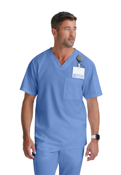 Men's Two-Pocket V-Neck Evan Scrub Top - GRT091 - Ciel Blue