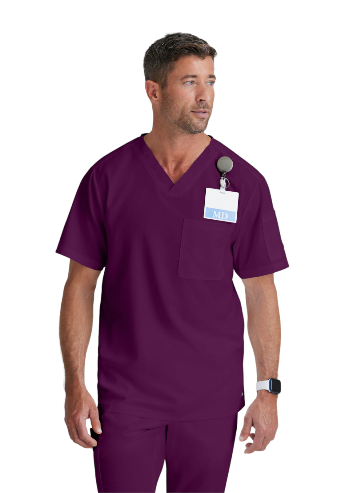 Men's Two-Pocket V-Neck Evan Scrub Top - GRT091 - Wine