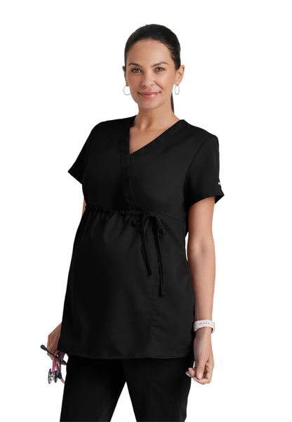 Women's Two-Pocket Mock Wrap Lilah Maternity Scrub Top - GRT094 - Black
