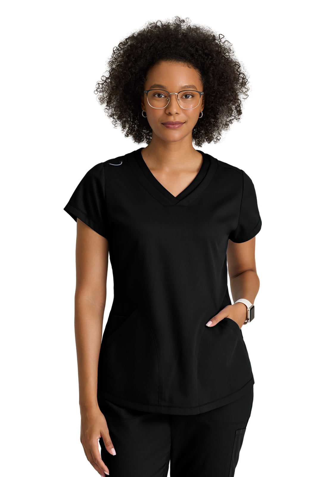 Women's Three-Pocket V-Neck Evelyn Scrub Top - GRT261 - Black