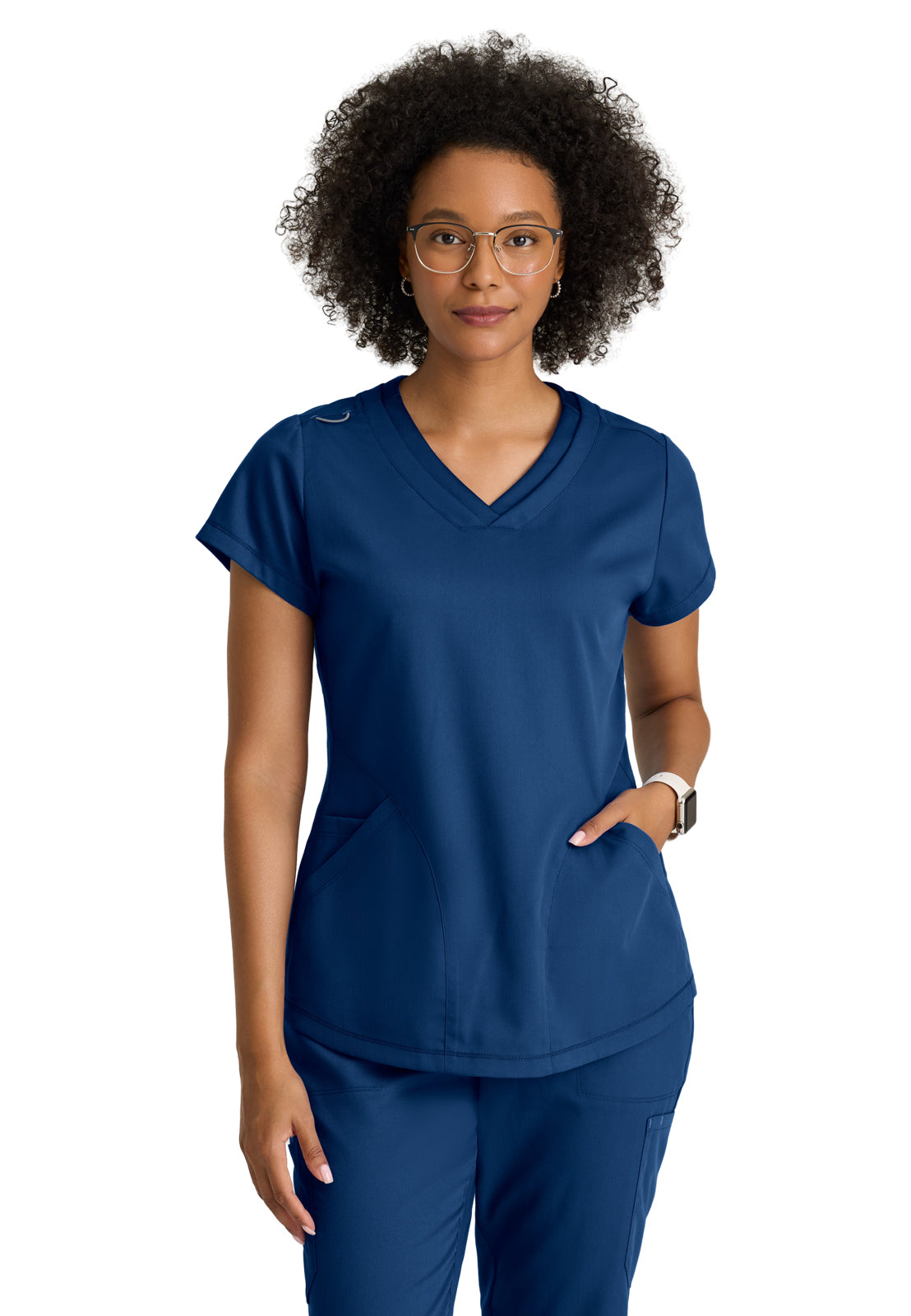 Women's Three-Pocket V-Neck Evelyn Scrub Top - GRT261 - Indigo (Navy)