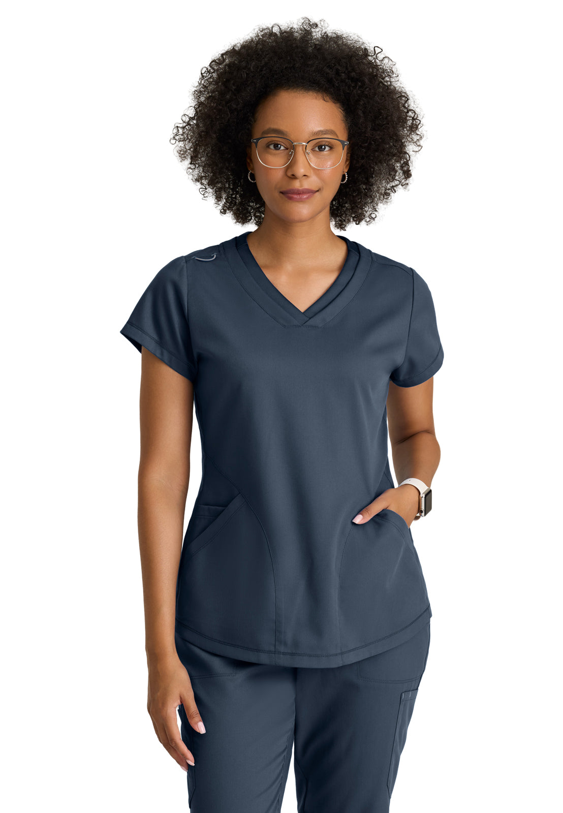 Women's Three-Pocket V-Neck Evelyn Scrub Top - GRT261 - Steel