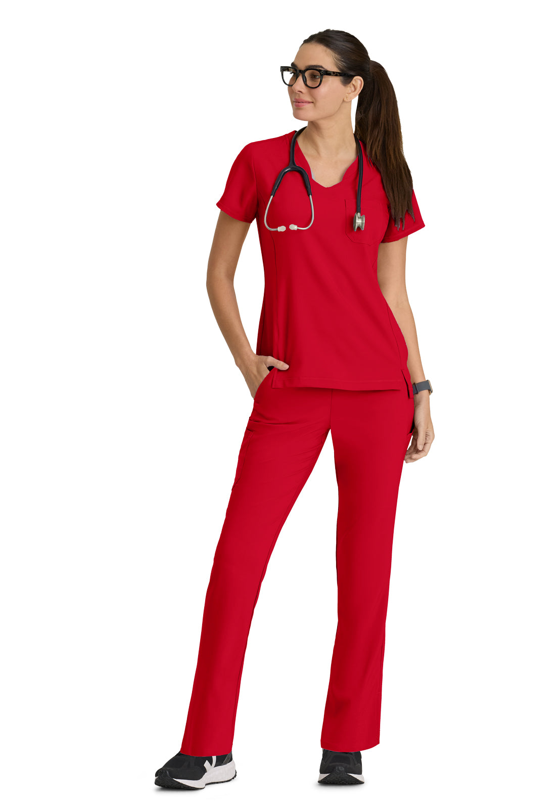 Women's Six-Pocket Tapered Leg Cosmo Scrub Pant - GSSP627 - True Red