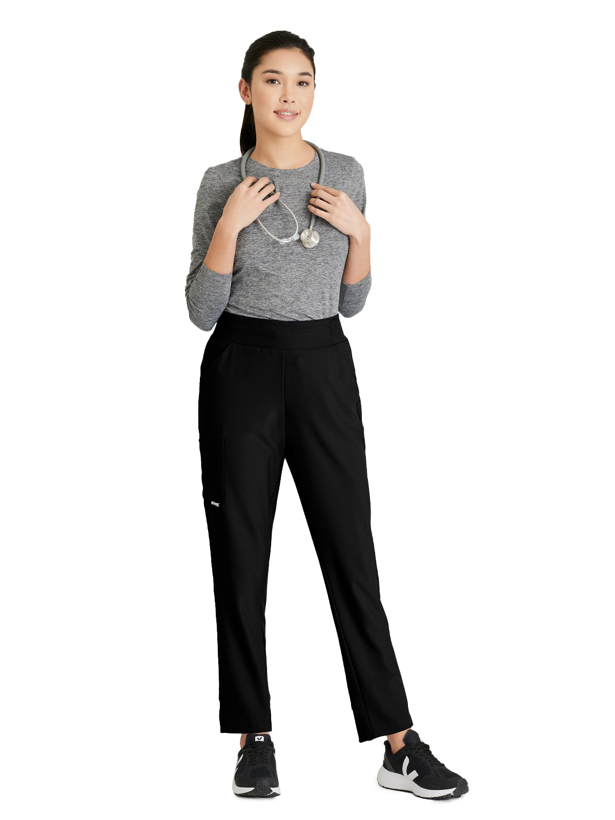 Women's 5 Pocket High Rise Tapered Leg Flight Scrub Pant - GSSP651 - Black