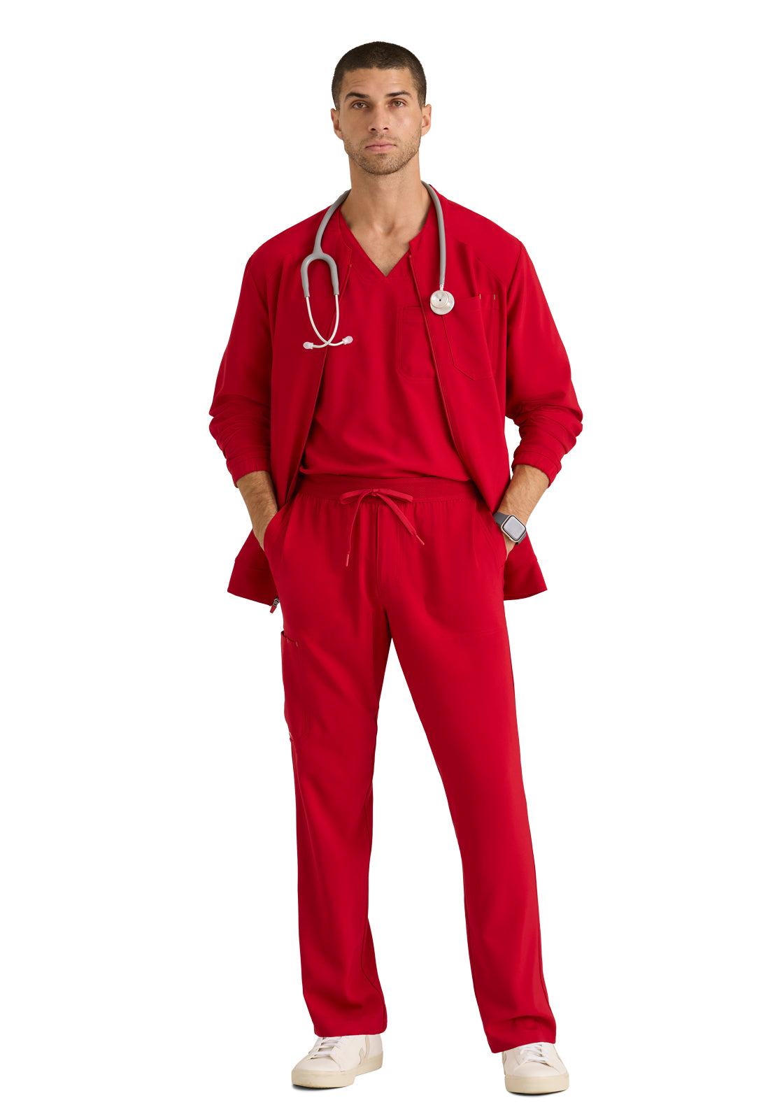 Men's Piped V-Neck Journey Scrub Top - GSST179 - True Red