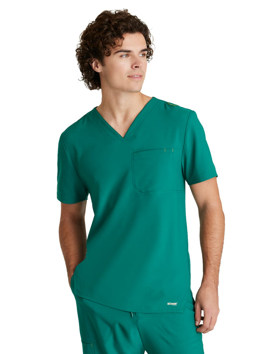 Men's Piped V-Neck Journey Scrub Top - GSST179 - Hunter Green