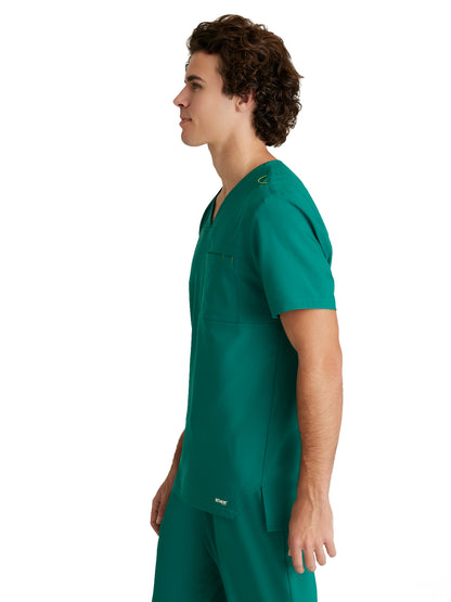 Men's Piped V-Neck Journey Scrub Top - GSST179 - Hunter Green