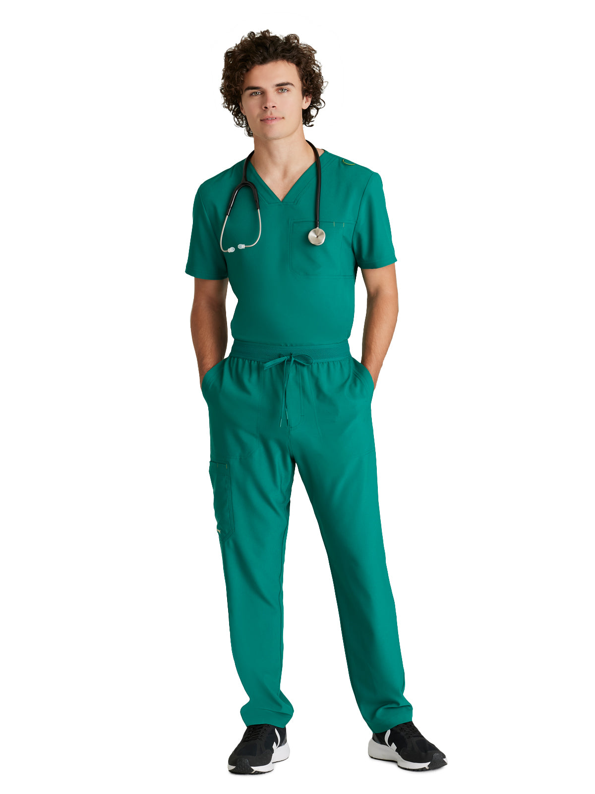 Men's Piped V-Neck Journey Scrub Top - GSST179 - Hunter Green