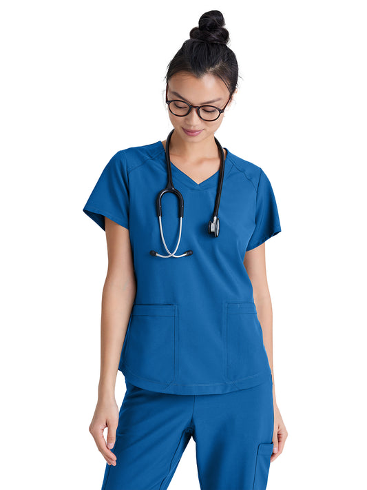 Women's Two-Pocket V-Neck Rhythm Scrub Top - GSST180 - New Royal