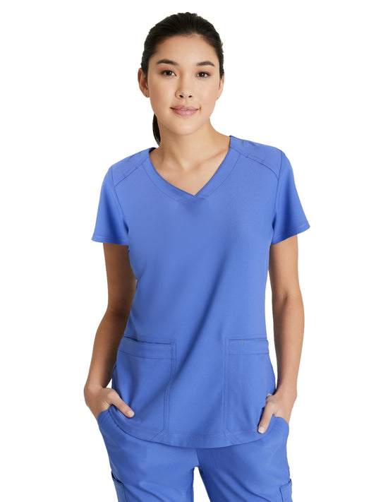 Women's Two-Pocket Piped V-Neck Rhythm Scrub Top - GSST180 - Vivid Lapis