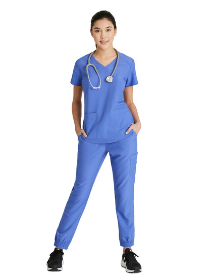 Women's Two-Pocket Piped V-Neck Rhythm Scrub Top - GSST180 - Vivid Lapis