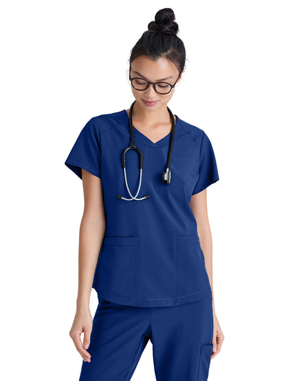Women's Two-Pocket Piped V-Neck Rhythm Top - GSST180 - Indigo (Navy)
