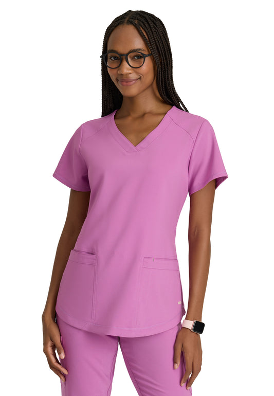 Women's Two-Pocket Piped V-Neck Rhythm Scrub Top - GSST180 - Twilight Mauve