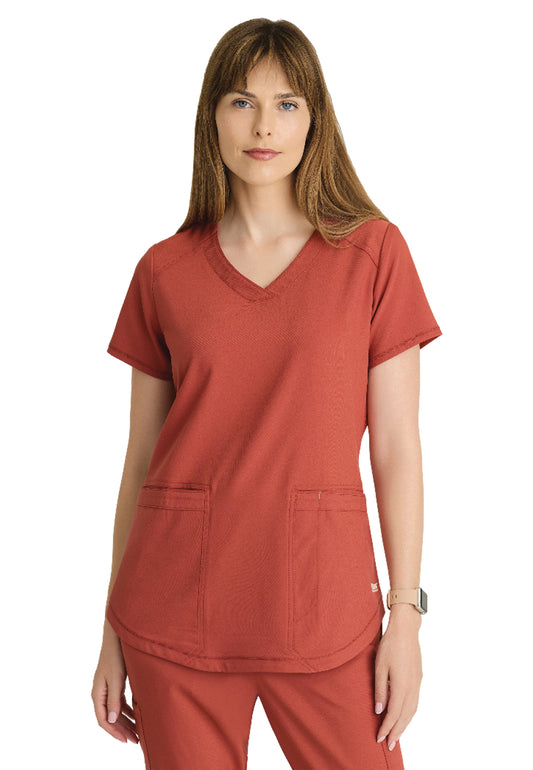 Women's Two-Pocket V-Neck Rhythm Scrub Top - GSST180 - Sedona Red