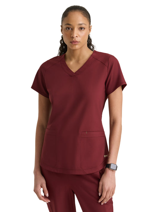 Women's Two-Pocket V-Neck Rhythm Scrub Top - GSST180 - Chestnut