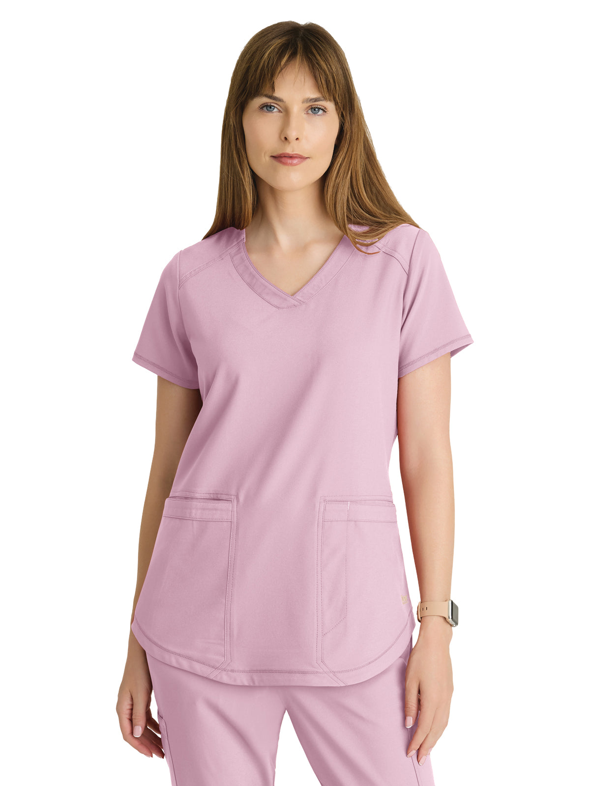 Women's Two-Pocket V-Neck Rhythm Scrub Top - GSST180 - Misty Pink