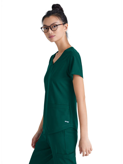 Women's Two-Pocket Piped V-Neck Rhythm Scrub Top - GSST180 - Hunter Green