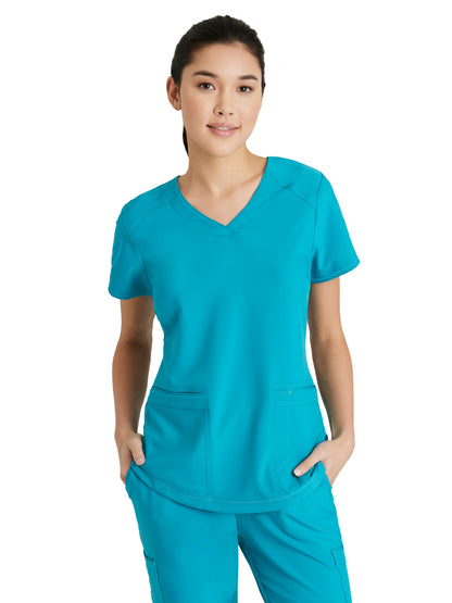 Women's Two-Pocket Piped V-Neck Rhythm Scrub Top - GSST180 - Teal