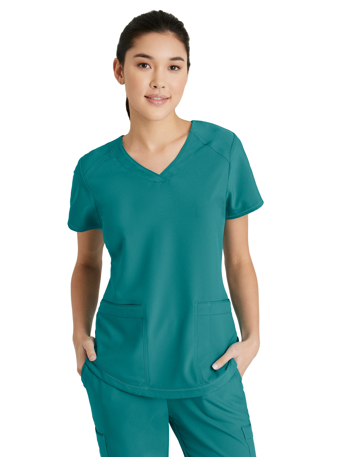 Women's Two-Pocket Piped V-Neck Rhythm Scrub Top - GSST180 - Teal