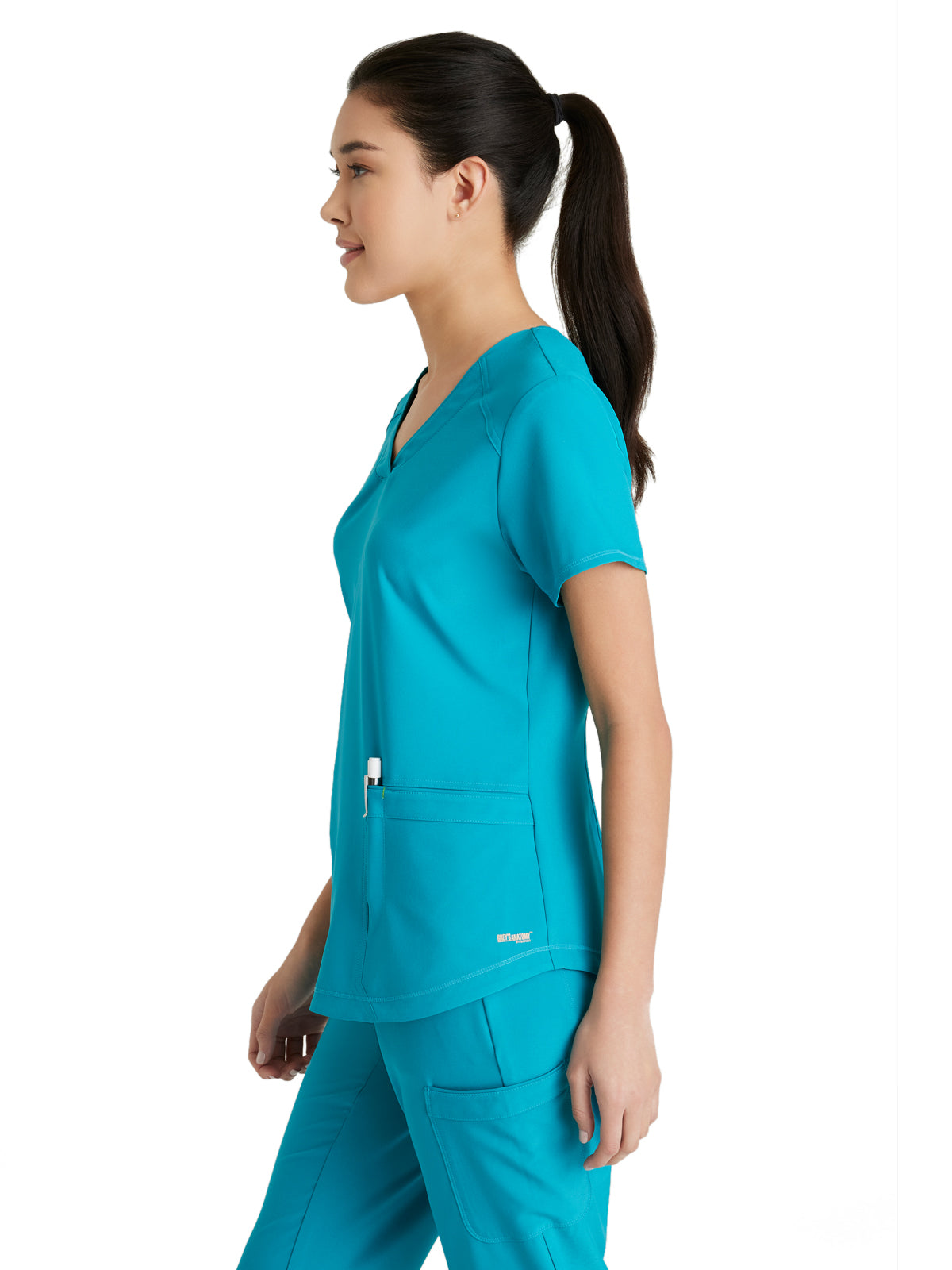 Women's Two-Pocket Piped V-Neck Rhythm Scrub Top - GSST180 - Teal