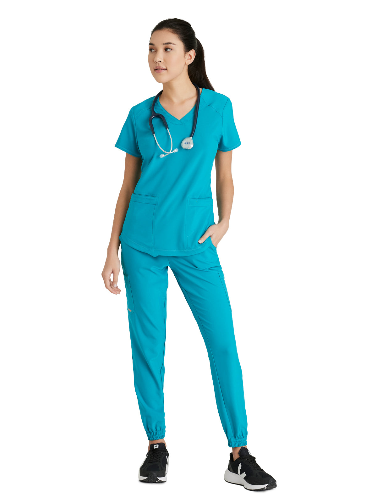 Women's Two-Pocket Piped V-Neck Rhythm Scrub Top - GSST180 - Teal