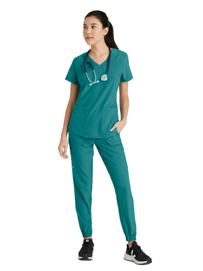 Women's Two-Pocket Piped V-Neck Rhythm Scrub Top - GSST180 - Teal