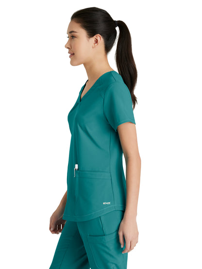 Women's Two-Pocket Piped V-Neck Rhythm Scrub Top - GSST180 - Teal