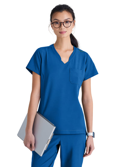 Women's One-Pocket Banded V-Neck Sway Scrub Top - GSST181 - New Royal