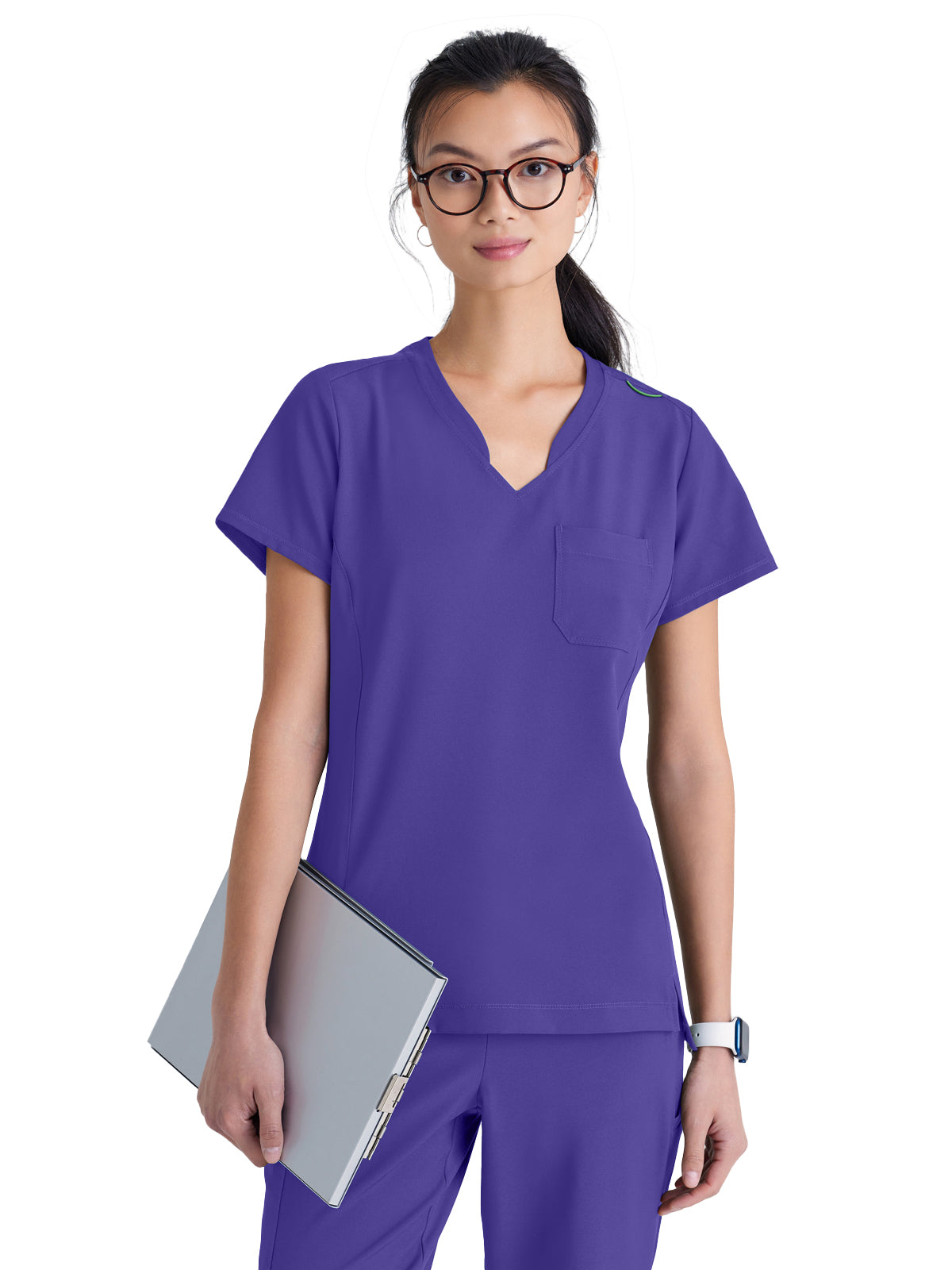 Women's Banded-V-Neck Sway Tuck-In Scrub Top - GSST181 - New Grape