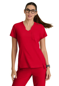Women's One-Pocket Banded V-Neck Sway Scrub Top - GSST181 - True Red