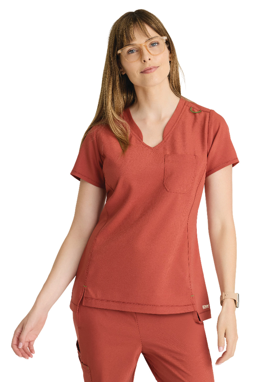 Women's Banded-V-Neck Sway Tuck-In Top - GSST181 - Sedona Red