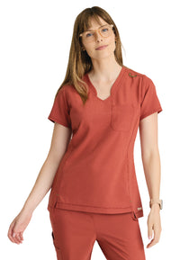 Women's One-Pocket Banded V-Neck Sway Scrub Top - GSST181 - Sedona Red