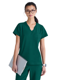 Women's One-Pocket Banded V-Neck Sway Scrub Top - GSST181 - Hunter Green