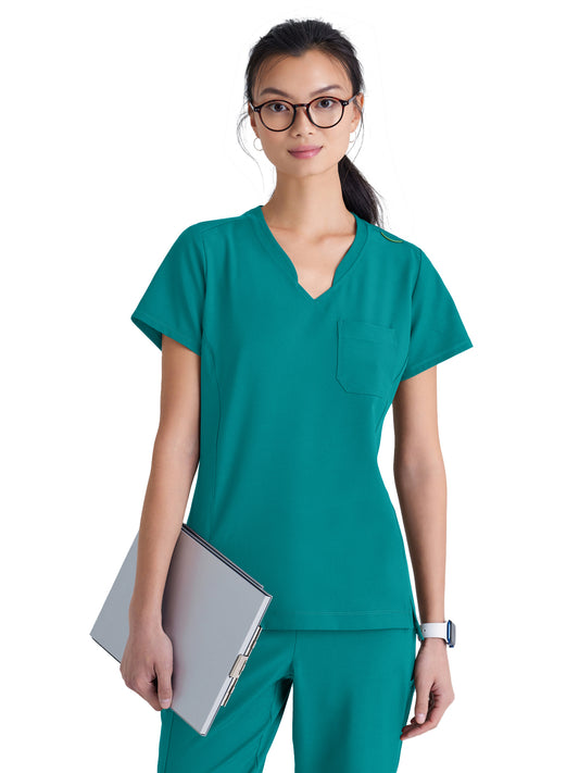 Women's Banded-V-Neck Sway Tuck-In Scrub Top - GSST181 - Teal