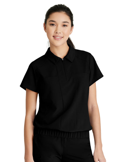 Women's 2 Pocket Zip Neck Banded Waist Perseverance Scrub Top - GSST215 - Black