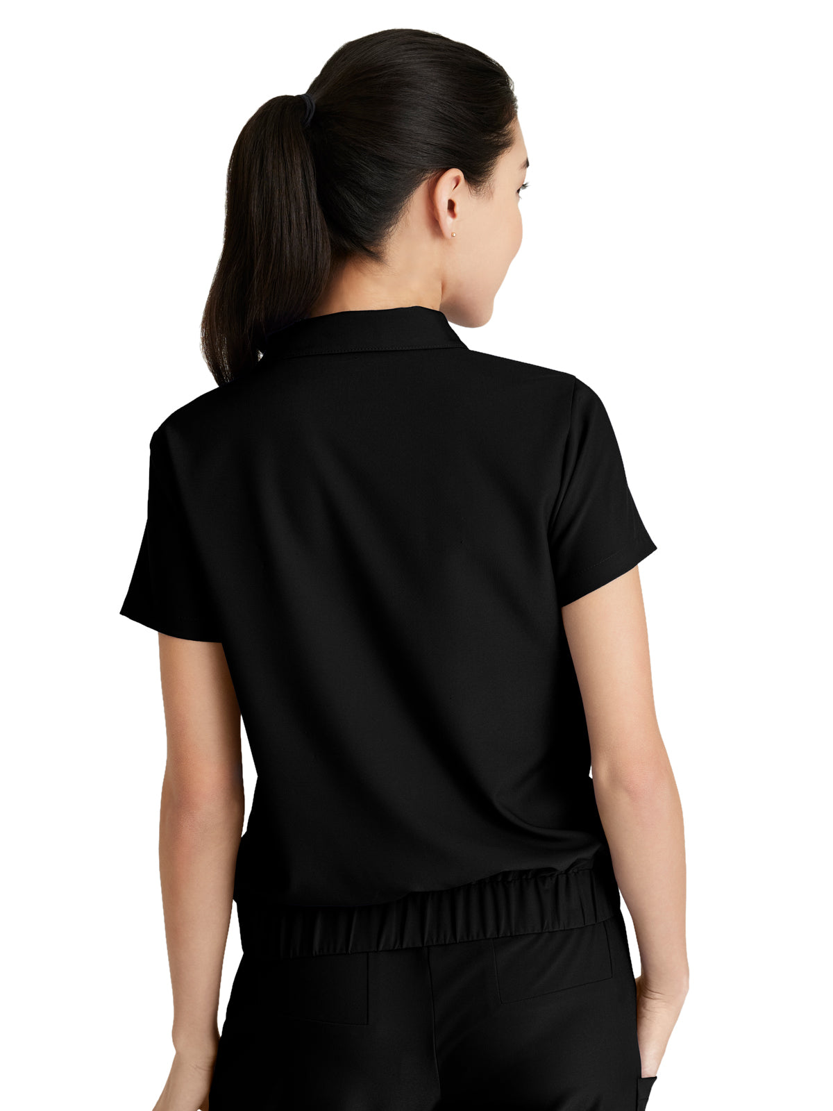 Women's 2 Pocket Zip Neck Banded Waist Perseverance Scrub Top - GSST215 - Black